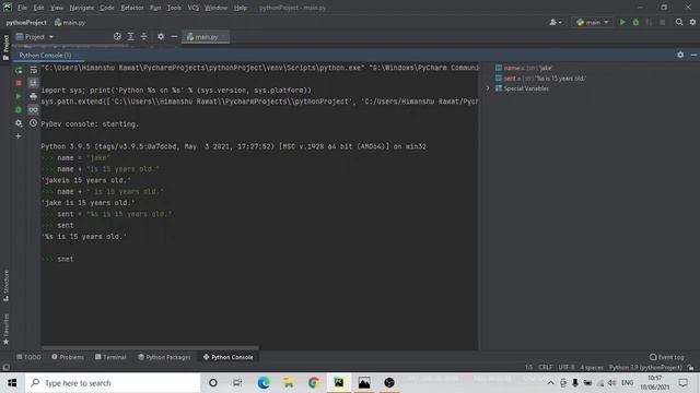 Placeholders In Strings...Python Basics || Python Programming || Console || PyCharm || смотреть онлайн