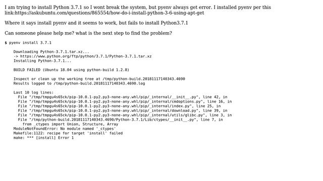 Ubuntu: Bionic Beaver Install Python 3.7.1 with pyenv смотреть онлайн