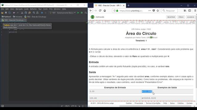 URI - Iniciante - 1002 - Área do Círculo - Python 3 смотреть онлайн