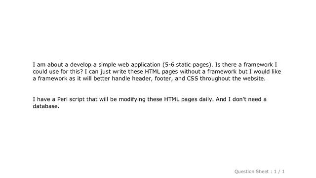 HTML : Which Perl web framework should I use for a static HTML application? смотреть онлайн