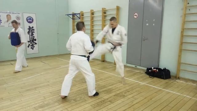 Остановка атаки противника Мае-гери тюдан тюсоку в Карате Кёкусинкай. Виталик Бабенко.Клуб "Тэнгу P смотреть онлайн