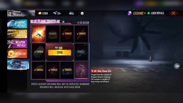 Garena free fire-BLUE FLAM DRACO AK one spin ??. смотреть онлайн