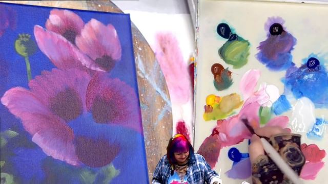 Pink Poppy floral 🌺🌸🌼 Easy Acrylic Tutorial Step by Step Day 13 #AcrylicApril2022 смотреть онлайн