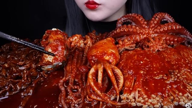 ASMR SPICY SEAFOOD, BLACK BEAN NOODLES, CHICKEN, SPICY ENOKI MUSHROOM, 해물찜 먹방, 치킨, 팽이버섯 먹방MUKBANG смотреть онлайн