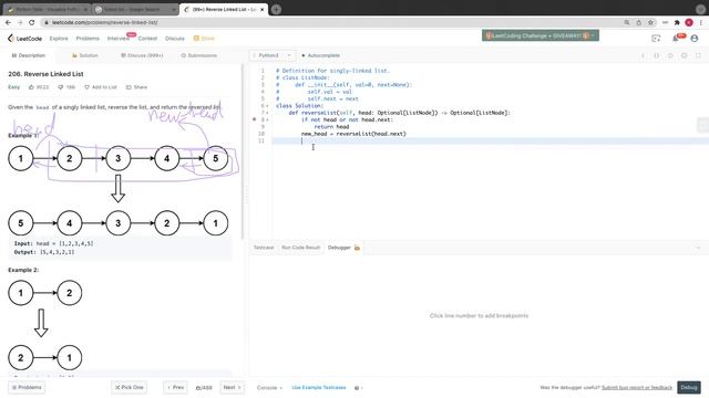 Leetcode 206 Reverse Linked List in Python 中文 смотреть онлайн