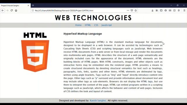 Project 0 | HarvardX CS50: Web Programming with Python and JavaScript | Kavish Sanghvi смотреть онлайн
