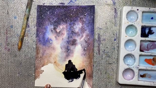 Влюблённые и Млечный Путь. Рисую акварелью. Скетчинг для новичков. смотреть онлайн