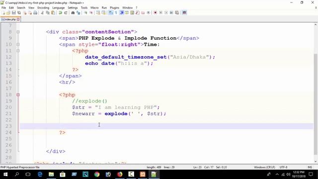 php implode and explode function in English (string to array & array to string in php) смотреть онлайн