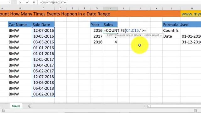 Count Cells With Values Between Dates in Excel смотреть онлайн