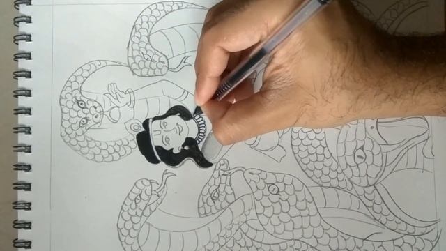 A beautiful pencil shading sketch of lord Krishna dancing n snake ?/ dancing Krishna Drawing смотреть онлайн