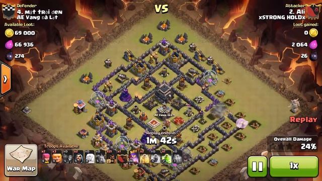 Clash of clans - TH9 Queen charge GoHo, no king смотреть онлайн