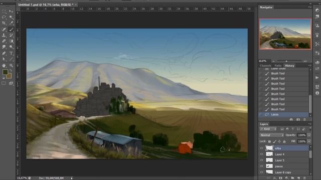 Castelluccio - digital painting time lapse смотреть онлайн