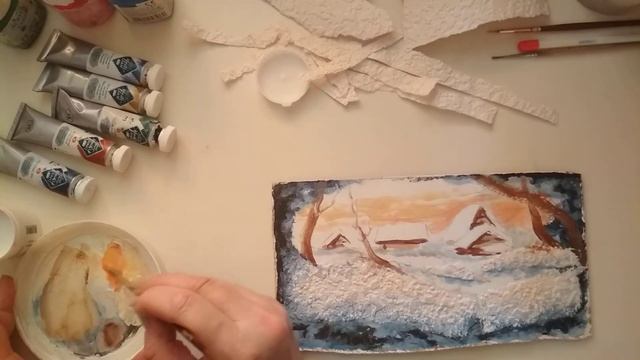 МК ЗИМНИЙ ПЕЙЗАЖ/ КАК МОЖНО ИСПОЛЬЗОВАТЬ ОСТАТКИ ОБОЕВ В КАРТИНЕ, В МИНИАТЮРЕ... смотреть онлайн