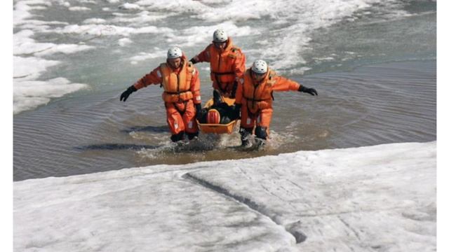 Спасатели в оранжевых костюмах