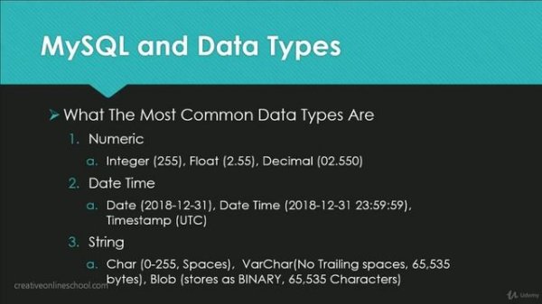 Complete bootcamp with MYSQL PHP & PYTHON #5 Data types in MySQL Part 1