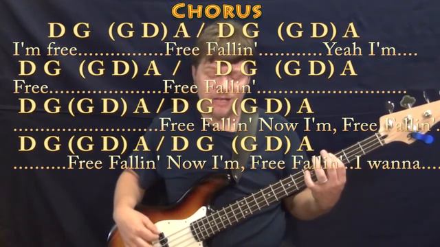 Free Fallin' (Tom Petty) Bass Guitar Cover Lesson in D with Chords/Lyrics смотреть онлайн