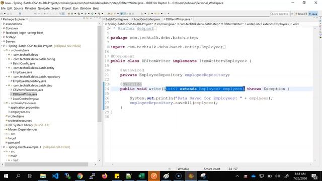 Spring Batch processing Example | CSV to DataBase write SpringBoot Batch Application #2 смотреть онлайн