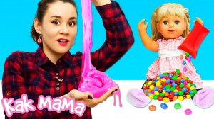 Как Мама и Беби Бон Эмили: десерты из слаймов Капуки Кануки! Играем в куклы в видео для девочек