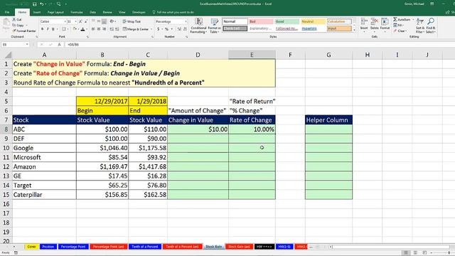 Excel & Business Math 19: Round a Percent using ROUND Function & Rate of Change Formula смотреть онлайн