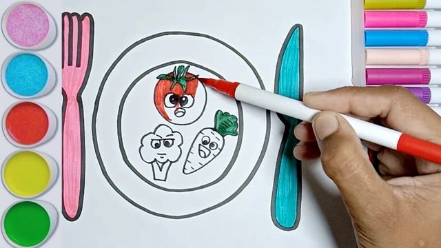How to draw a vegetable plate drawing | Painting for toddlers and drawing for kids смотреть онлайн