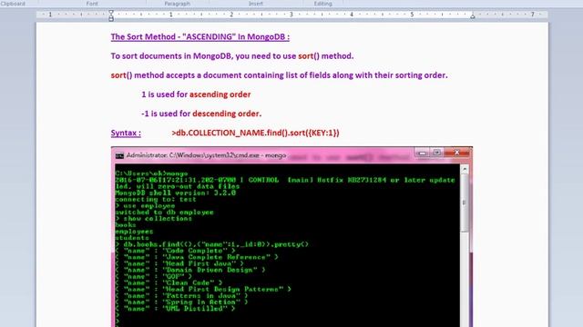 SORT ASCENDING METHOD IN MONGODB DEMO смотреть онлайн