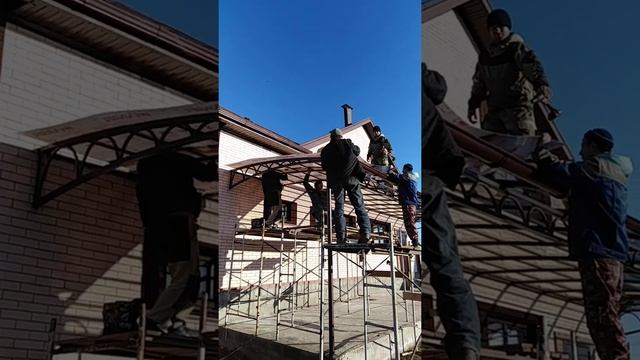 Монтируем навес с покрытием из литого поликарбоната 3мм. смотреть онлайн