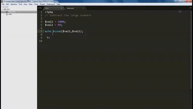 PHP Math - How to subtract numbers using core function bcsub() смотреть онлайн