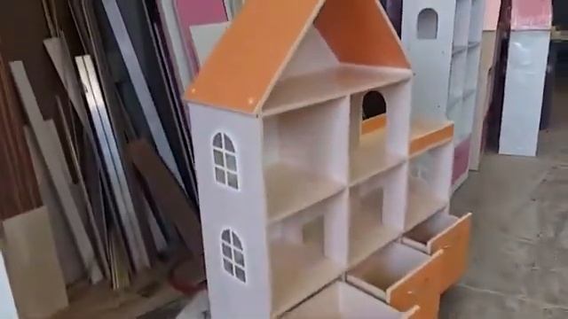 Домик стеллаж для кукол, игрушек. Мечта МАКСИ с 3 ящичками. Молочный дуб и оранжевый смотреть онлайн