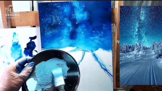 Зимний пейзаж маслом 