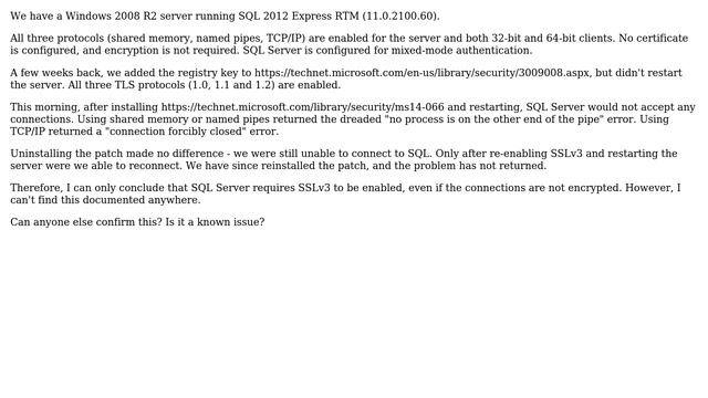 Databases: Does SQL Server require SSLv3? (2 Solutions!!) смотреть онлайн