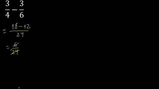 3/4-3/6 . subtraction of fractions , substrac 3/4 minus 3/6 смотреть онлайн