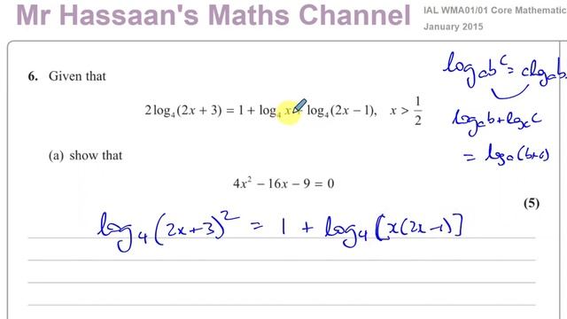 [P2] C12, (IAL), WMA01/01, January 2015, Q6, Logarithms Basics Explained, Equations смотреть онлайн