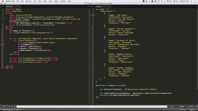 03 Handlebars Training: Handlebars.compile() смотреть онлайн