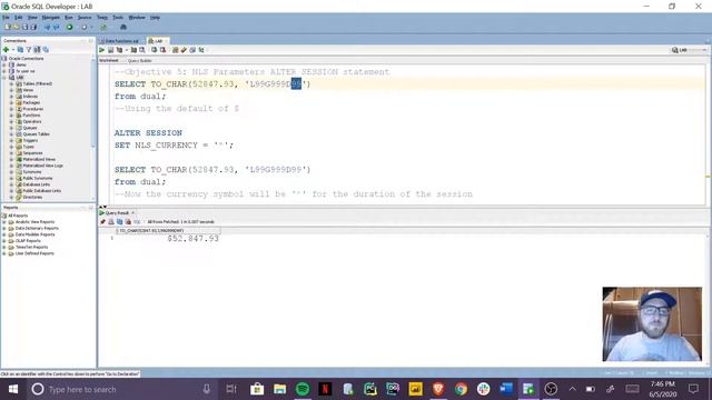 Oracle SQL Lab 1 - Objective 5: NLS Parameters ALTER SESSION statement смотреть онлайн
