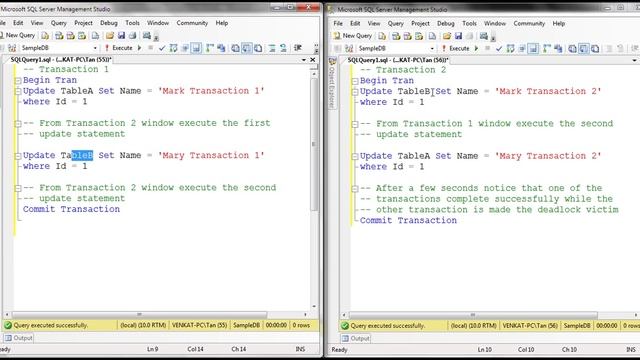 SQL Server deadlock example смотреть онлайн