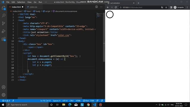 Javascript mouse movement animation with HTML CSS By NonTechBg | #html #css #javascript смотреть онлайн