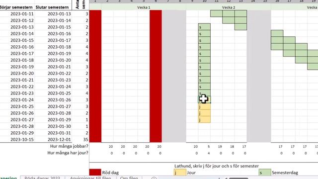 Semesterschema eller semesterplanering för 2023 i Excel смотреть онлайн