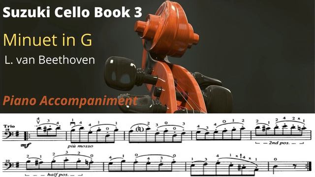 Suzuki Cello Book 3 - Minuet in G , L van Beethoven - Piano Accompaniment and Sheet Music смотреть онлайн