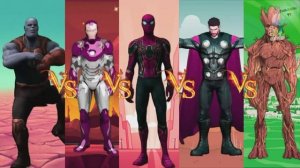 Танос Дэнс против Железного человека против Человека-паука против Тора против Грута