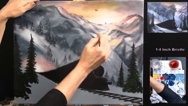Learn How to Draw and Paint with Acrylics WINTER TRAIN-Easy Beginner Tutorial-Paint and Sip at Home смотреть онлайн
