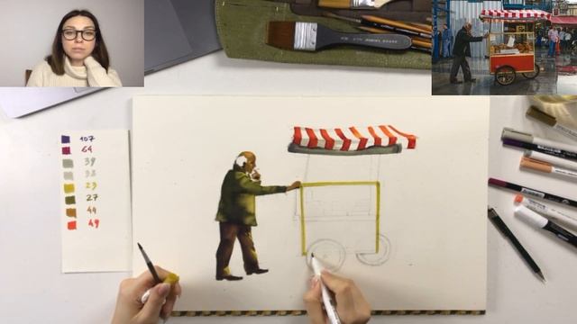 Мастер-класс по акварельному скетчингу «Турецкие сладости» | Рисуем уличного торговца смотреть онлайн