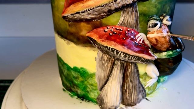 Пошаговое оформление торта: «Лягушка и грибы» смотреть онлайн