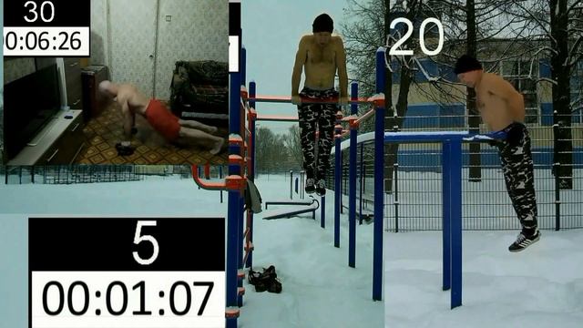 20 "Королевских подтягиваний", 19 подъёмов переворотом, на лёгком морозе -2° смотреть онлайн