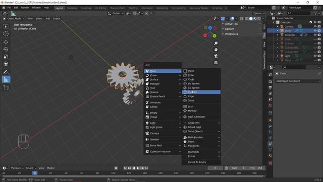 шестеренки в Blender 3d + анимация вращения смотреть онлайн