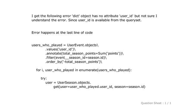 Django : Django 'dict' object has no attribute 'user_id' смотреть онлайн