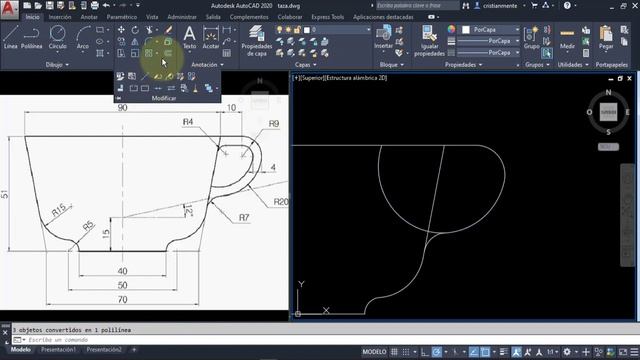 AUTOCAD dibujo de una taza en 3 Dimensiones смотреть онлайн