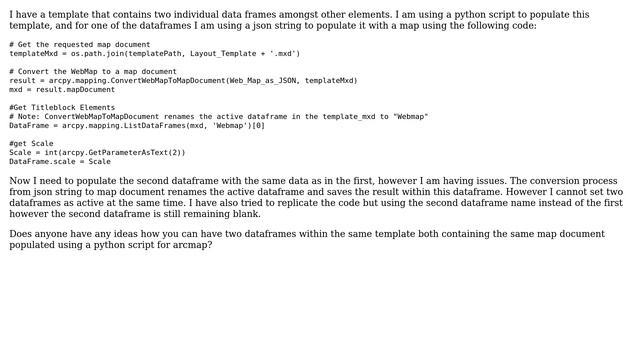 Populating multiple dataframes with same map document using Python when map document is only... смотреть онлайн
