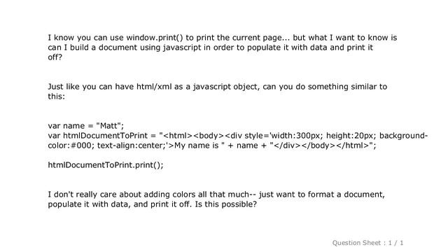 HTML : How does the Javascript print function work? Can I create a document using javascript and pr смотреть онлайн