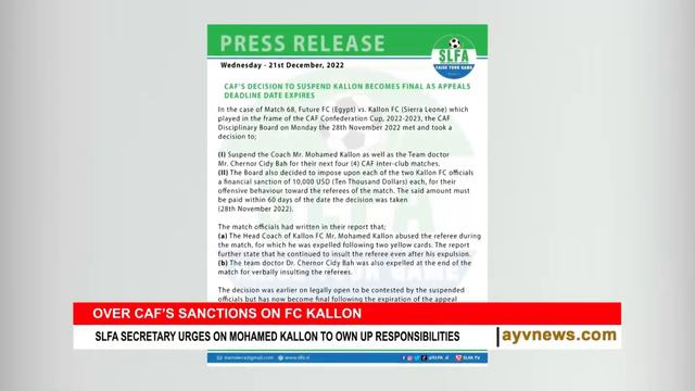 General Secretary SLFA Chris Kamara has told Mohamed Kallon to own up to his deeds смотреть онлайн