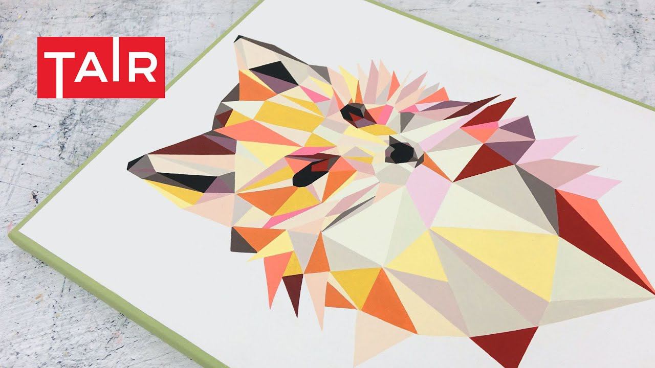 Как нарисовать лису в векторном стиле? Интерьерная картина акрилом на холсте, геометрия. смотреть онлайн